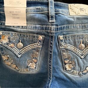 Miss Me Blue Bootcut Jeans with Floral Embroidery